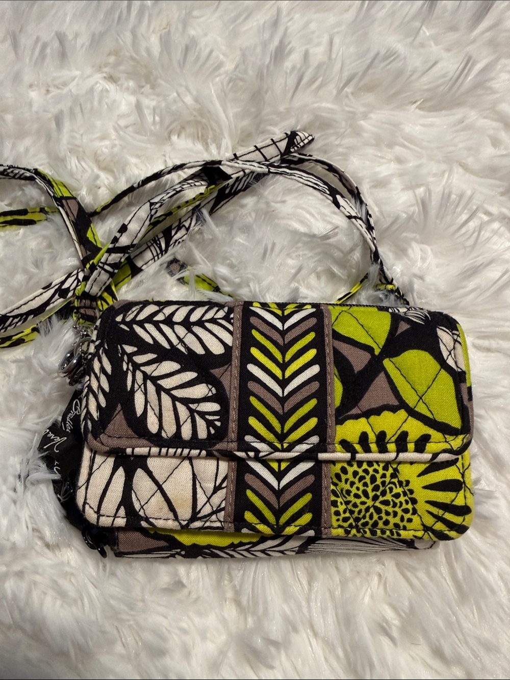 Vera Bradley Lime Green Black Cream Floral Quilted Crossbody
